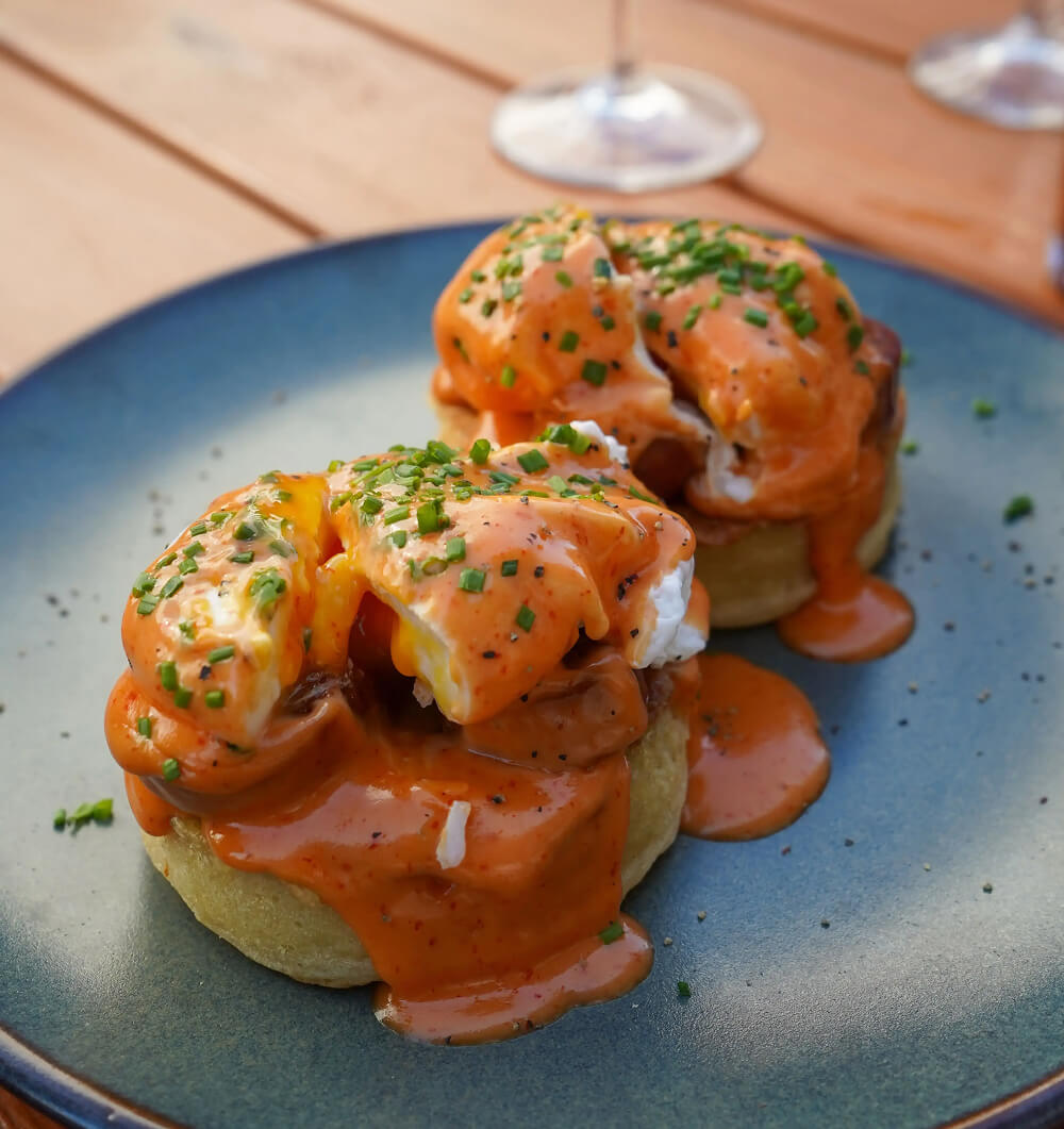 Benny served on homemade crumpets